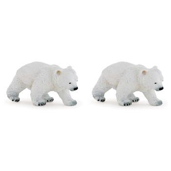 2PK Papo France Walking Polar Bear Cub 8cm Figurine Collectible Kids Toy White