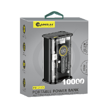 Sansai Power Bank 10000mAh 22.5W w/ LED Display 9x5 cm Black