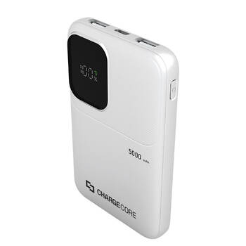 ChargeCore SafeCharge Max Powerbank 5000mAh USB-A to C & 8-Pin White