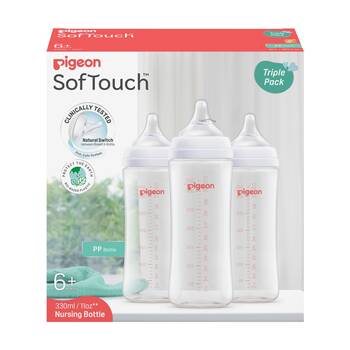 3pc Pigeon Softouch BPP Baby Bottle PP Triple Pack Anti-Colic 330ml 6m+