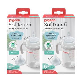2PK Pigeon Softouch Step-Up Straw Baby Bottle Set 240ml PP Training 6m+