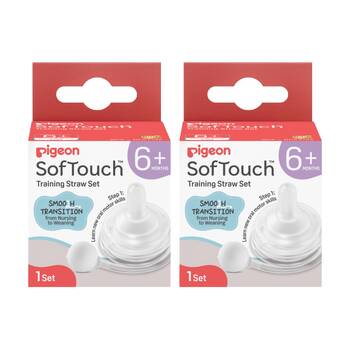 2PK Pigeon Softouch Training Straw Set Baby Bottle Gravity Ball Silicone 6m+