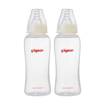 2PK Pigeon Flexible Baby Bottle PP 250ml Peristaltic Teat Clear 4m+