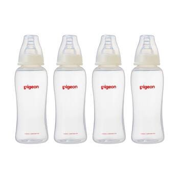 4PK Pigeon Flexible Baby Bottle PP 250ml Peristaltic Teat Clear 4m+