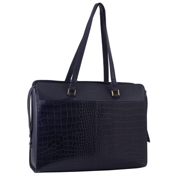 Pierre Cardin Croc-Embossed Leather Business Computer Bag Navy