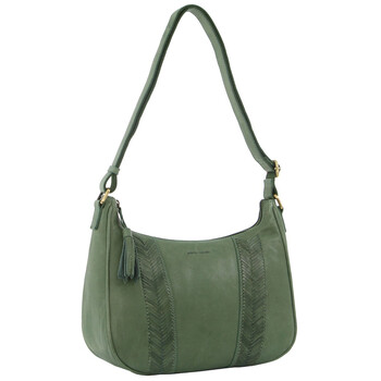 Pierre Cardin Herringbone Embossed Women's Leather Tassel Cross Body Bag Green
