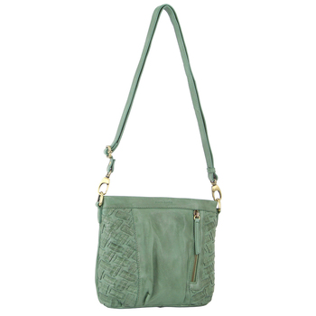 Pierre Cardin Woven Embossed Leather Cross-Body Bag w/ Front Zip Pocket Green