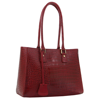 Pierre Cardin Croc-Embossed Leather Shoulder Bag Red