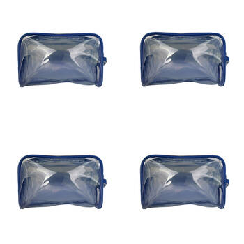 4PK Frankie & Me Women's Clear Zip Makeup Cosmetics Toiletry Bag 20x14cm Blue
