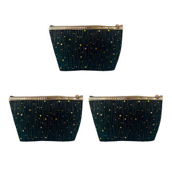 3PK Frankie & Me Women's Zip Makeup Cosmetics Travel Toiletry Bag 23x14cm Star Black