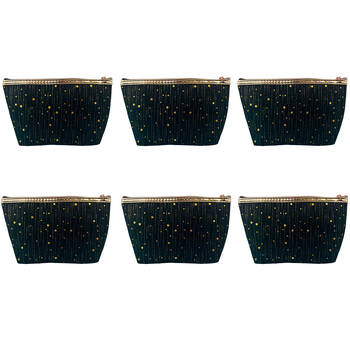 6PK Frankie & Me Women's Zip Makeup Cosmetics Travel Toiletry Bag 23x14cm Star Black