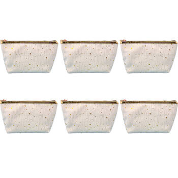 6PK Frankie & Me Women's Zip Makeup Cosmetics Travel Toiletry Bag 23x14cm Star White