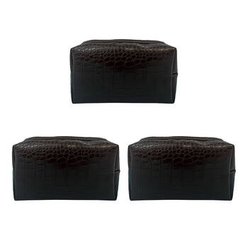 3PK Frankie & Me Women's Rectangular Zip Cosmetics Toiletry Bag 18cm Crocodile Black