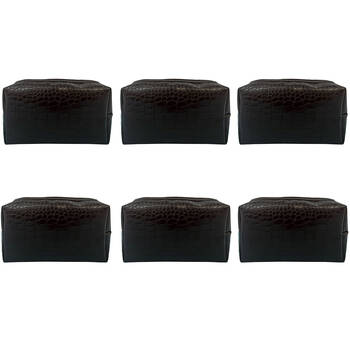 6PK Frankie & Me Women's Rectangular Zip Cosmetics Toiletry Bag 18cm Crocodile Black