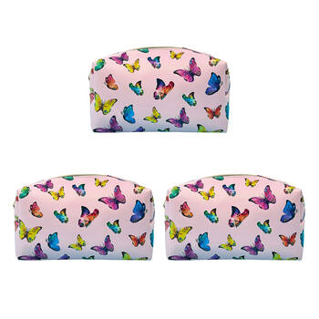 3PK Frankie & Me Womens Rectangular Zip Makeup Cosmetics Toiletry Bag 18cm Butterfly