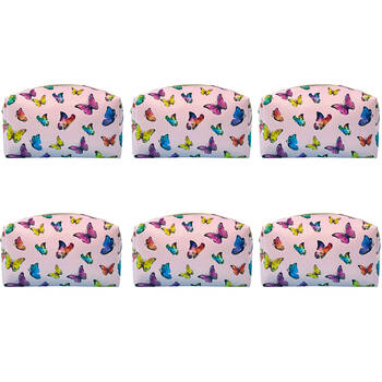 6PK Frankie & Me Womens Rectangular Zip Makeup Cosmetics Toiletry Bag 18cm Butterfly