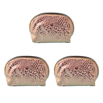 3PK Frankie & Me Women's Zip Makeup Cosmetics Toiletry Bag 22.5x13cm Pink Leopard