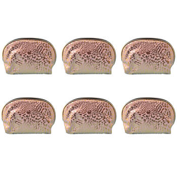 6PK Frankie & Me Women's Zip Makeup Cosmetics Toiletry Bag 22.5x13cm Pink Leopard
