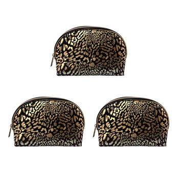 3PK Frankie & Me Women's Zip Makeup Cosmetics Toiletry Bag 22.5x13cm Black Leopard