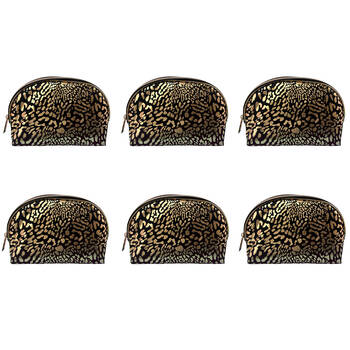 6PK Frankie & Me Women's Zip Makeup Cosmetics Toiletry Bag 22.5x13cm Black Leopard