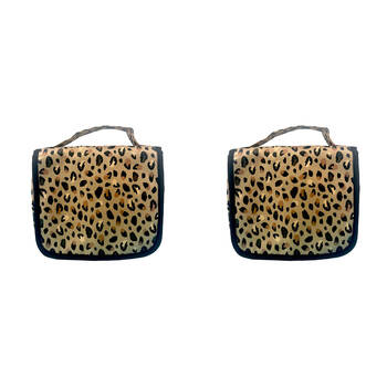2PK Frankie & Me Women's Zip Cosmetics Hanging Toiletry Bag Medium 25x21cm Cheetah
