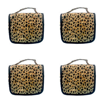 4PK Frankie & Me Women's Zip Cosmetics Hanging Toiletry Bag Medium 25x21cm Cheetah