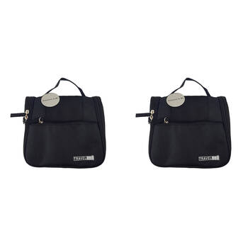 2PK Frankie & Me Women's Zip Cosmetics Hanging Toiletry Bag Medium 22x20cm Black