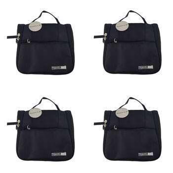 4PK Frankie & Me Women's Zip Cosmetics Hanging Toiletry Bag Medium 22x20cm Black