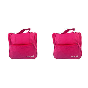 2PK Frankie & Me Women's Zip Cosmetics Hanging Toiletry Bag Medium 22x20cm Pink