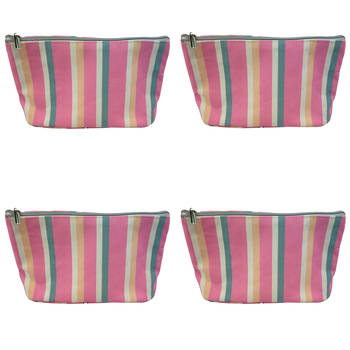 4PK Frankie & Me Women's Rectangular Zip Cosmetics Toiletry Bag 27x17cm Stripe
