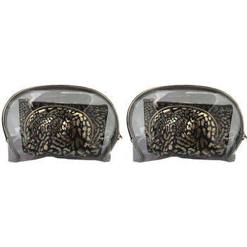 2x 3pc Frankie & Me Womens Zip Cosmetics Makeup Toiletry Bag Set Black Leopard