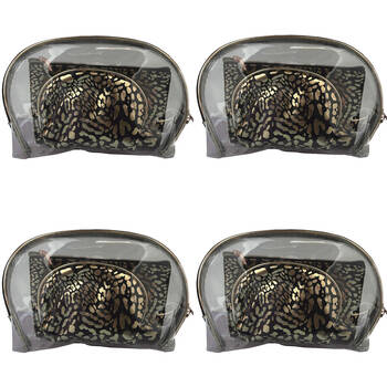4x 3pc Frankie & Me Womens Zip Cosmetics Makeup Toiletry Bag Set Black Leopard