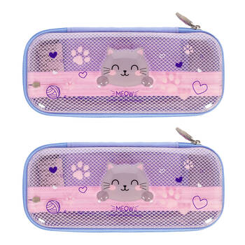 2PK Legami Wonderwow Pencil Case Stationery Organiser 50x23cm Purple Kitty