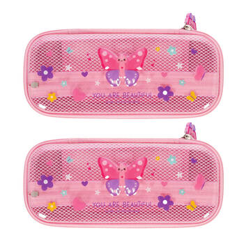 2PK Legami Wonderwow Pencil Case Stationery Organiser 50x23cm Pink Butterfly