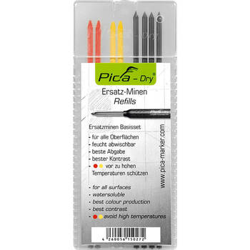 PICA DRY WATER SOLUBLE REFILLS 4X GRAPHITE 2X RED & 2X YELLOW