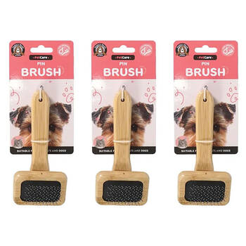 3PK Dudley's World of Pets Bamboo Rect Hard Pin Brush 7cm - Assorted