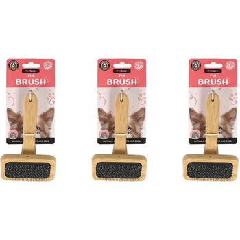 3PK Dudley's World of Pets Bamboo Rect Hard Pin Brush 9cm - Assorted