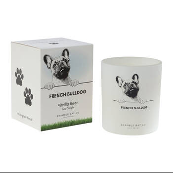 Bramble Bay French Bulldog Soy Candle Warm Vanilla Scented Home Fragrance 300g