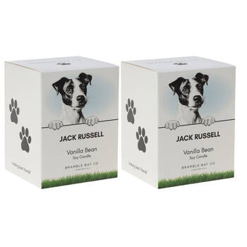 2PK Bramble Bay Jack Russell Terrier Soy Candle Warm Vanilla Scented 300g