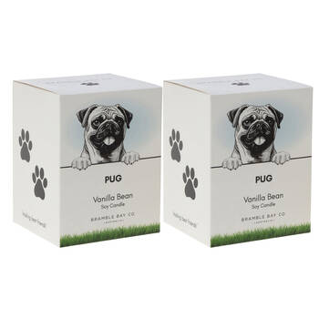 2PK Bramble Bay Pug Soy Candle Warm Vanilla Scented Home Fragrance 300g