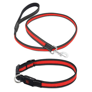 2pc Mighty Pet 40-55cm & 120cm w/ LED Strip Mesh Reflective Light-Up Dog Collar - Red