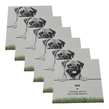 6PK Bramble Bay Pet Kitchen Coaster Pug Dog Lover Gift 11x11cm