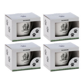 4PK Bramble Bay Dachshund Dog Print Novelty/Coffee Mug White