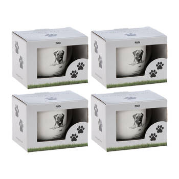 4PK Bramble Bay Pug Dog Print Novelty/Coffee Mug White