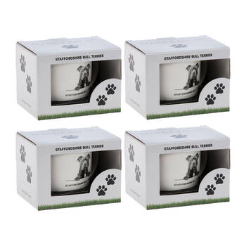 4PK Bramble Bay Staffordshire Bull Terrier Dog Print Novelty/Coffee Mug White