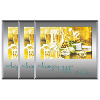 3x Happy 18th Blue Text 6x4 Inch Keepsake Novelty Photo Frame