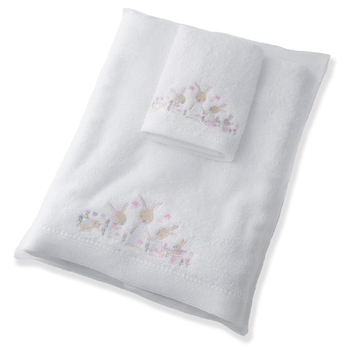 Jiggle & Giggle Bunny Garden Baby Bath Towel & Face Washer w/ Organza Bag