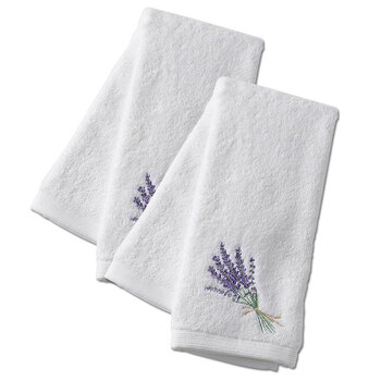 2x Pilbeam Living Lavender Bouquet 42x65cm Cotton Hand Towel - White