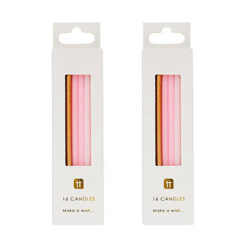 2x 16pc Talking Tables Straight Birthday Candles Party Decoration 10cm Pink