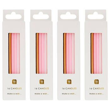 4x 16pc Talking Tables Straight Birthday Candles Party Decoration 10cm Pink